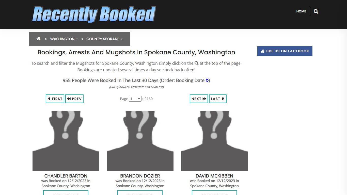 Bookings, Arrests and Mugshots in Spokane County, Washington